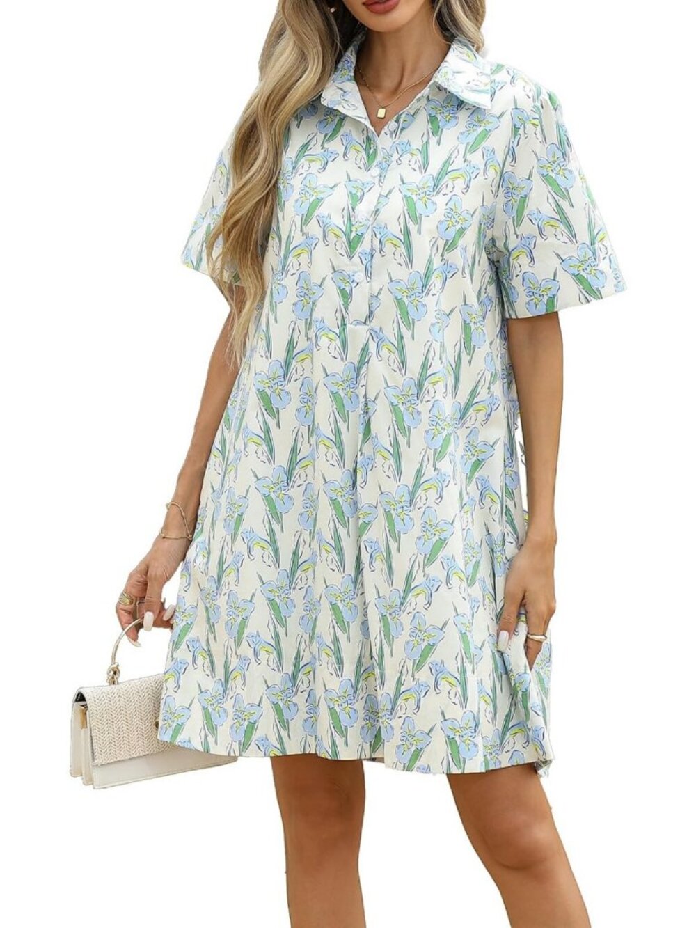 Floral Summer Dress for Women | Casual Short Sleeve Button-Up Sundress with
